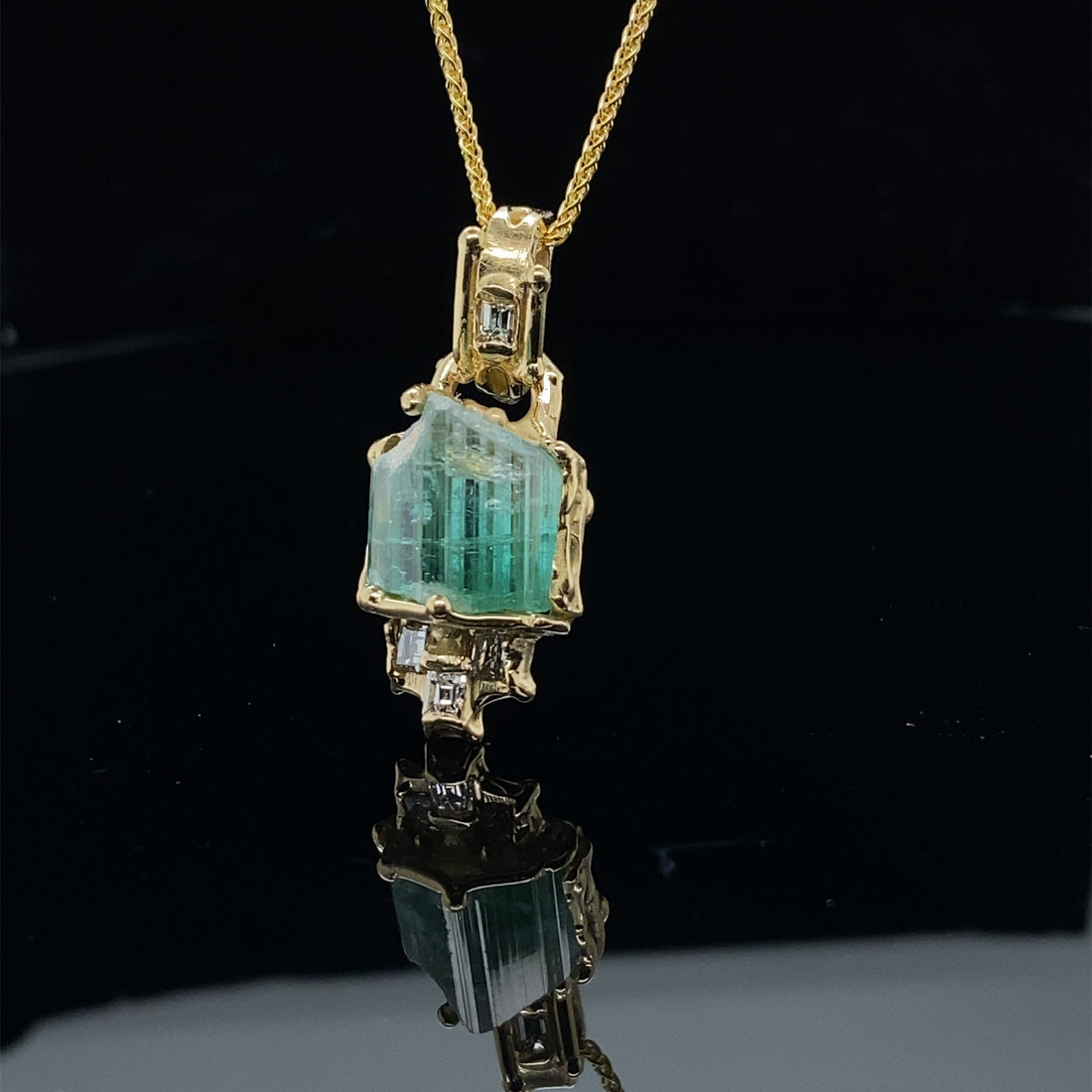 Rough Gem Tourmaline Hand Wrought Pendant