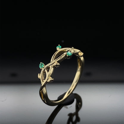 Leaves of Emerald Vines of Gold Ring