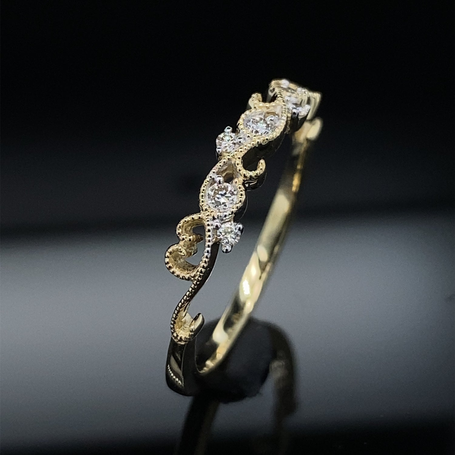 Swirls Delicate Diamond Filigree Gold Band