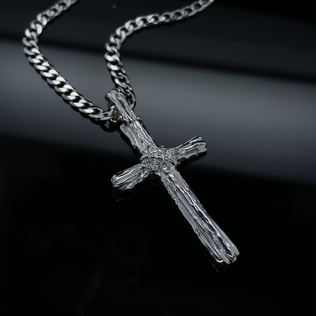 Diamond Driftwood Cross Necklace in 14k White Gold