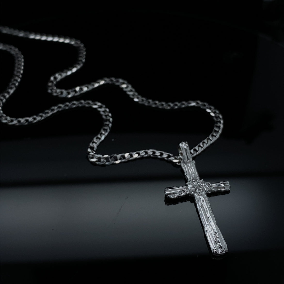 Diamond Driftwood Cross Necklace in 14k White Gold