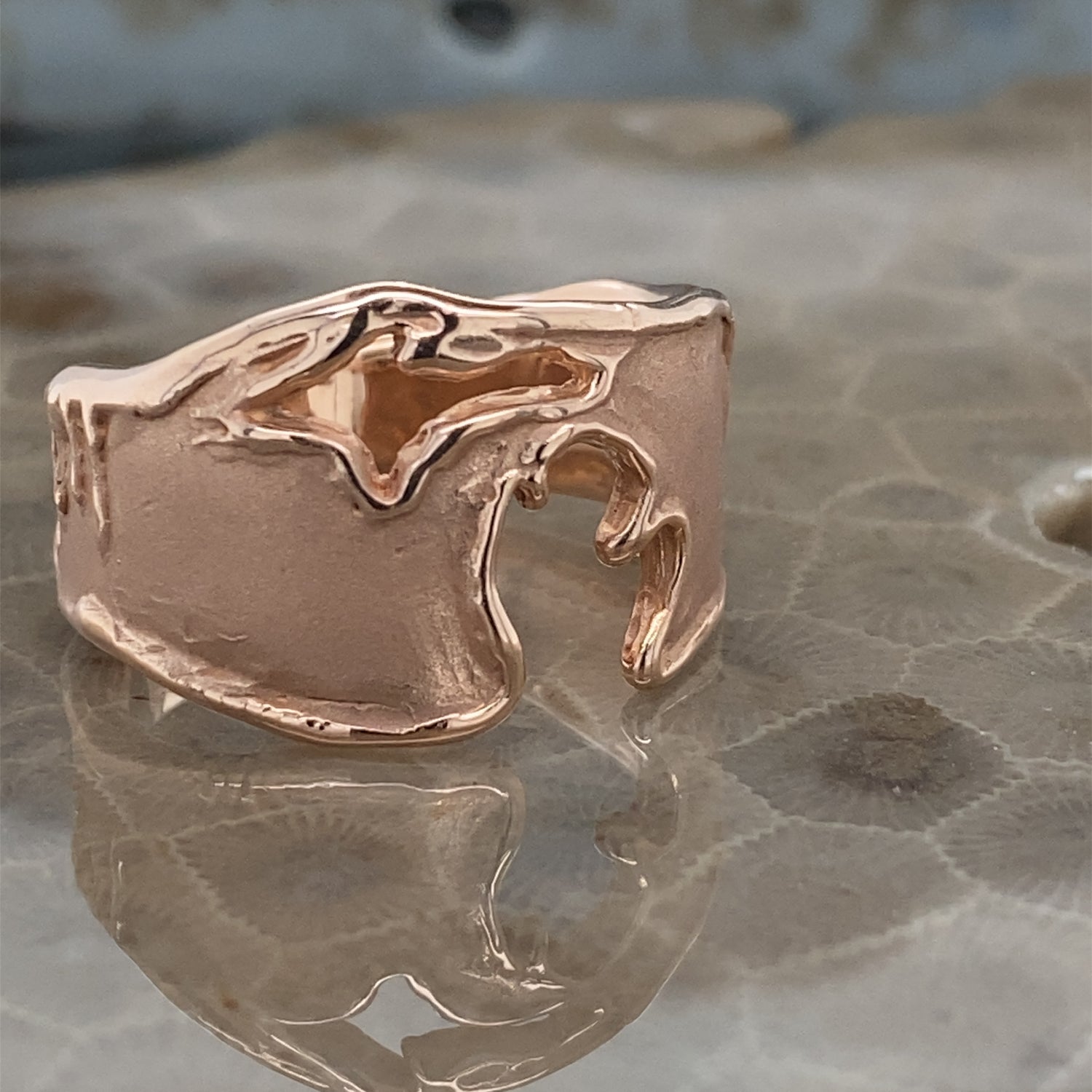 Rustic Michigan Coastline Ring in Rose Gold