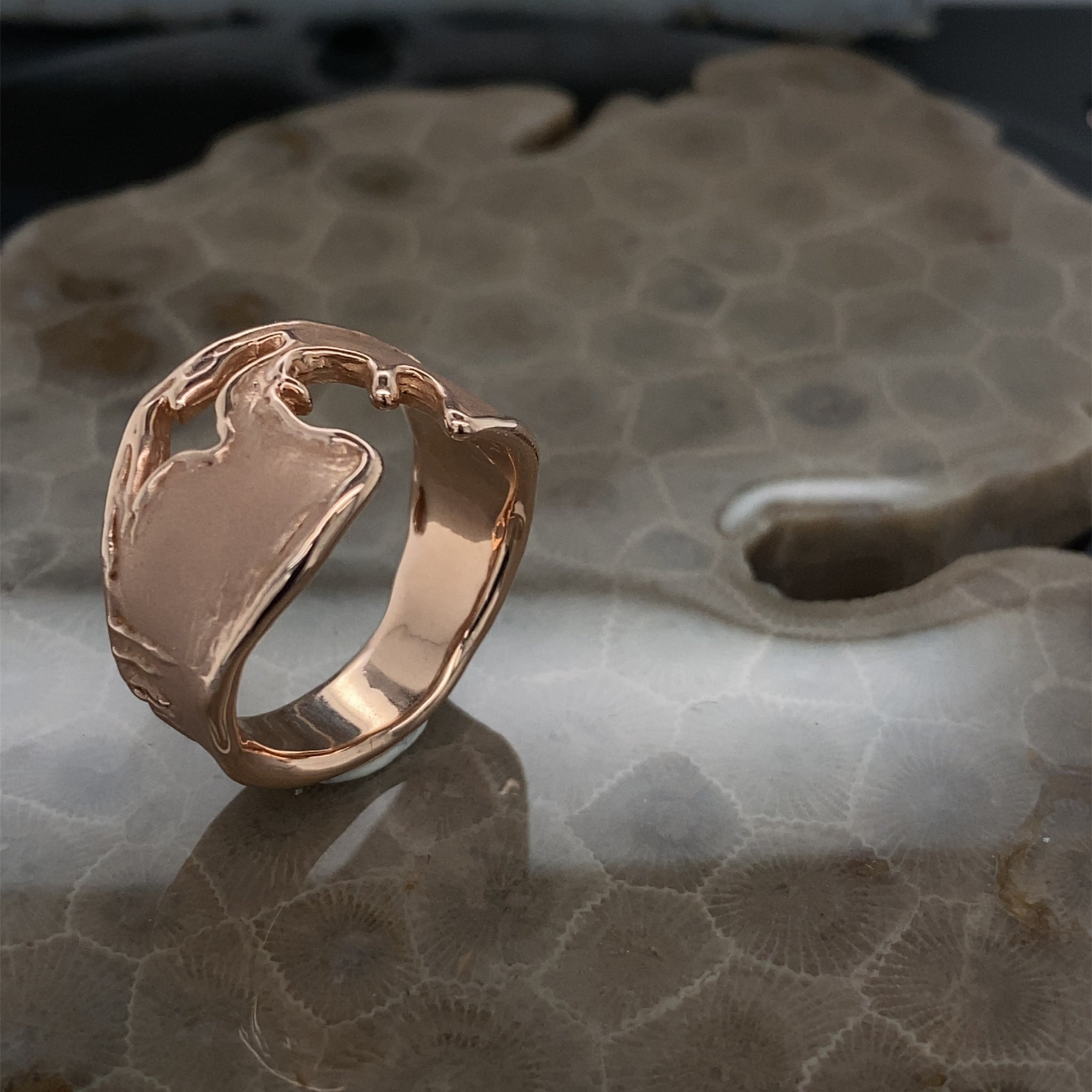 Rustic Michigan Coastline Ring in Rose Gold