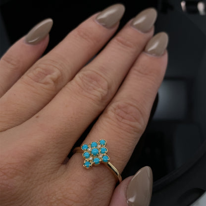 Turquoise and Diamond Cluster Ring