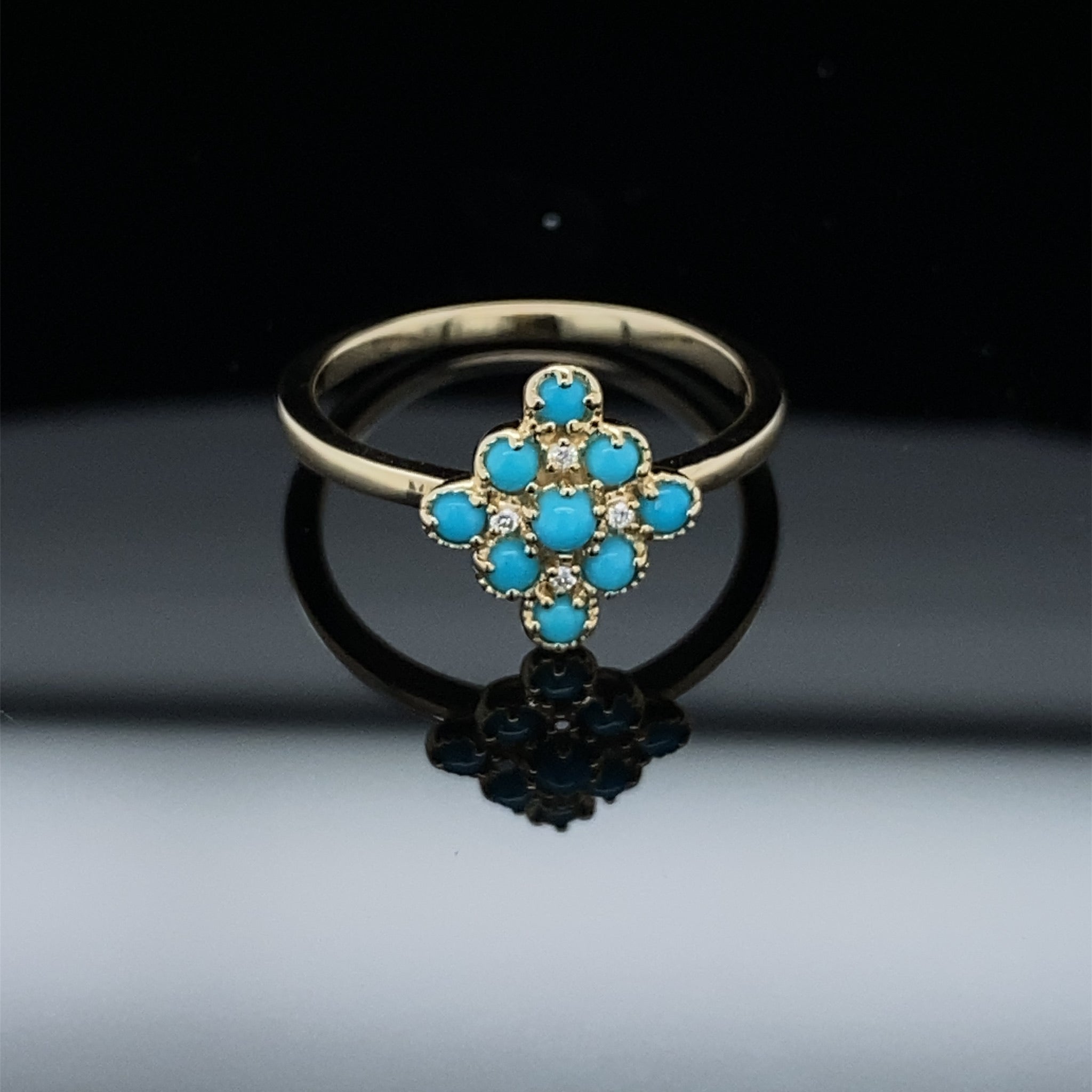 Turquoise and Diamond Cluster Ring