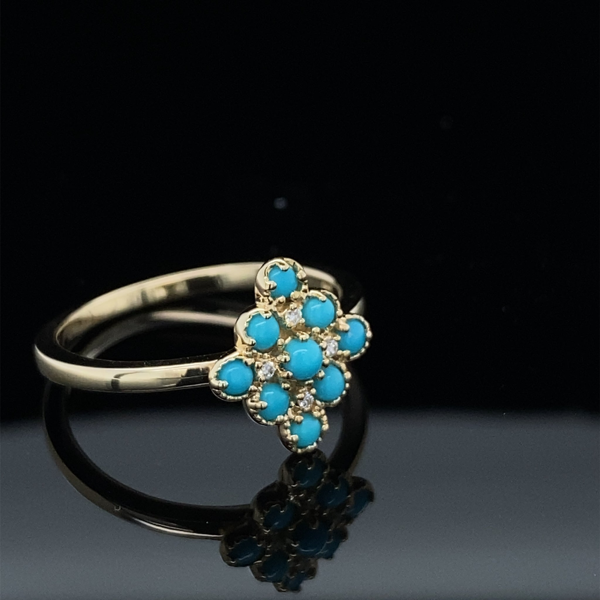 Turquoise and Diamond Cluster Ring