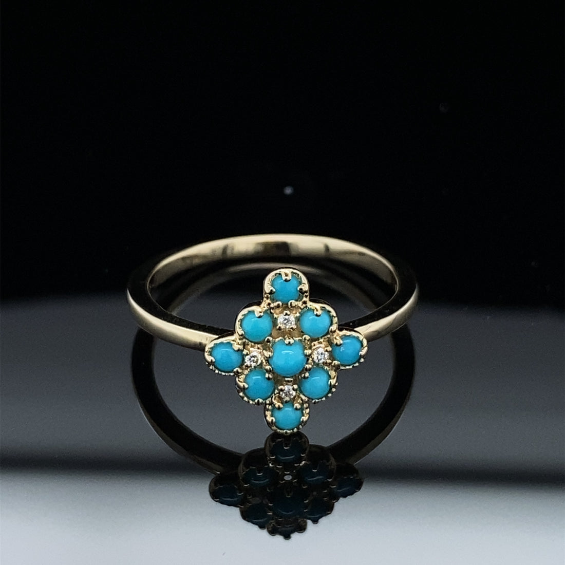 Turquoise and Diamond Cluster Ring