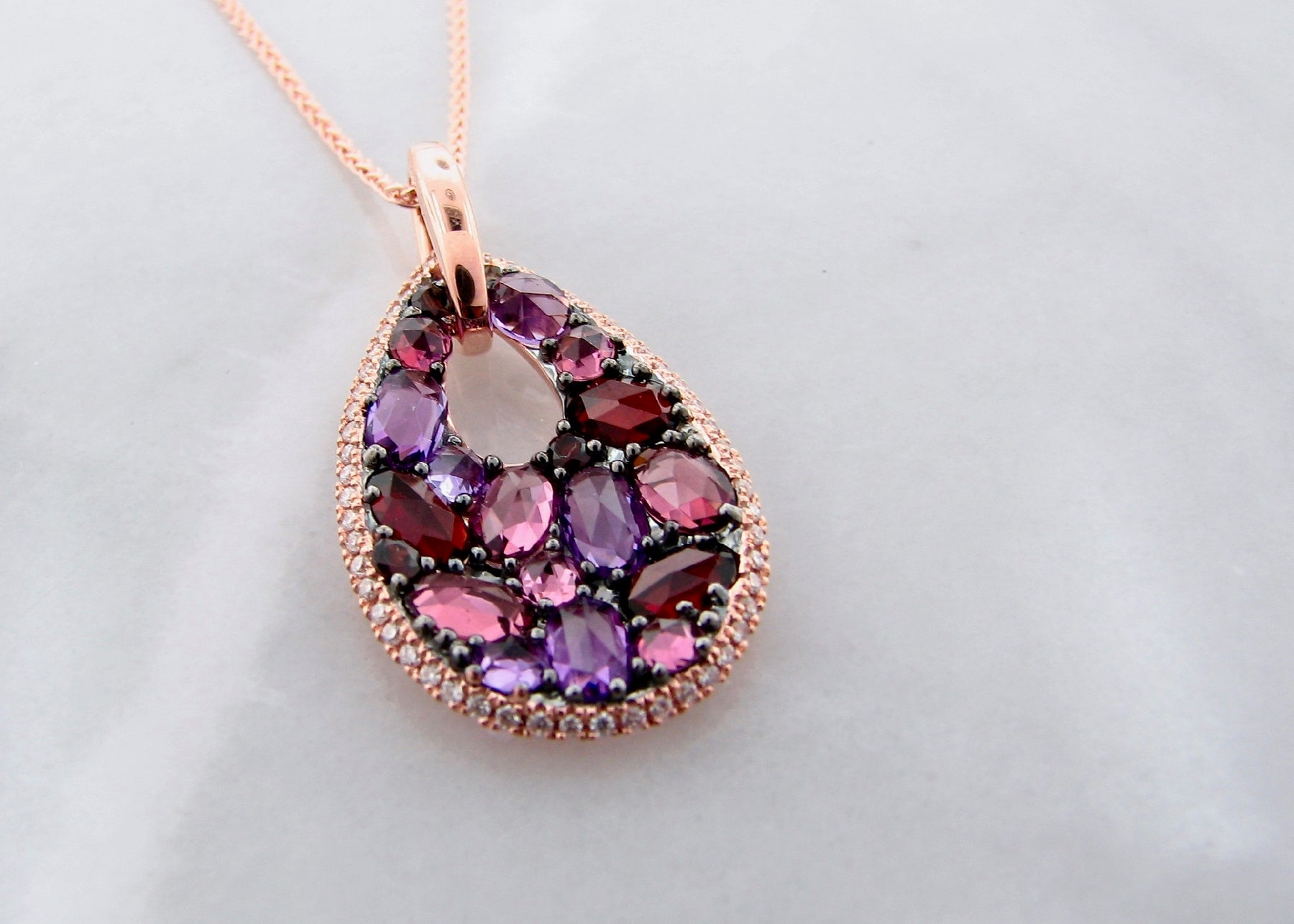 Bloom Small Flower Halo Amethyst Necklace in Rose Gold – AS29