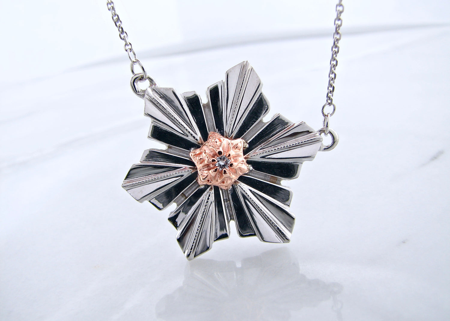 snowflake-necklace-rose-gold-silver-split-chain-necklace-wexford-jewelers