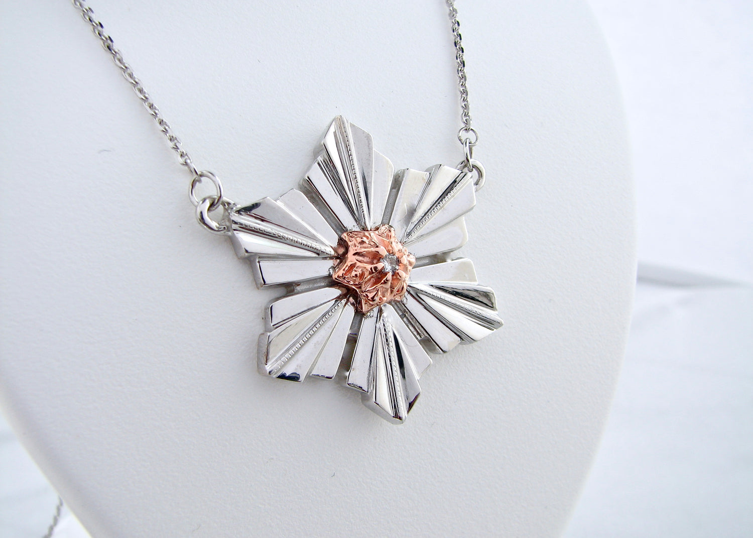 art-deco-snowflake-necklace-rose-gold-diamond-silver-wexford-jewelers