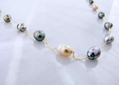 4.5-5.5mm 19 Tahitian Kesh Pearl 14K Yellow Gold 18&quot; Pearl Necklace