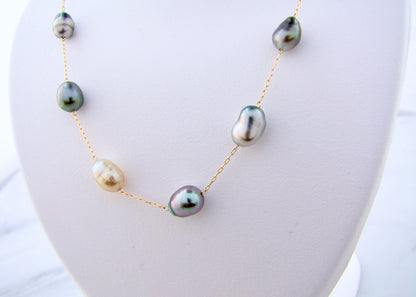 4.5-5.5mm 19 Tahitian Kesh Pearl 14K Yellow Gold 18&quot; Pearl Necklace