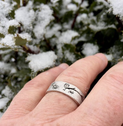 Silver Ring, Ponderosa Pine Band Antiqued