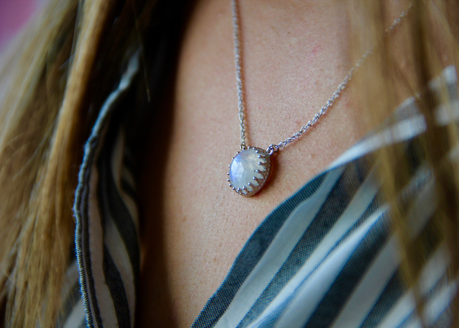 Moonstone Silver Split Chain Necklace, Marrakesh