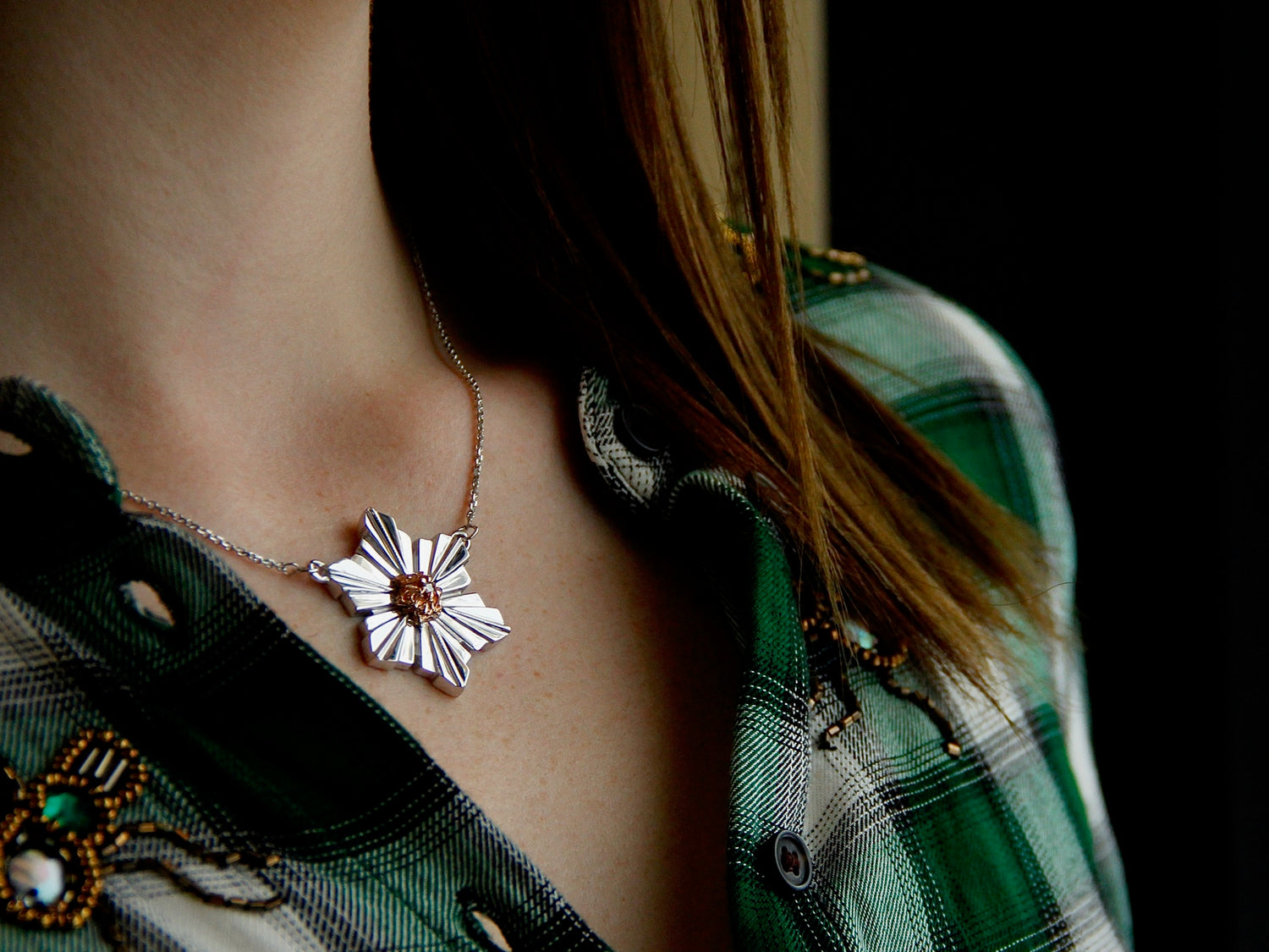 14K-rose-gold-vintage-art-deco-designed-silver-snowflake-necklace