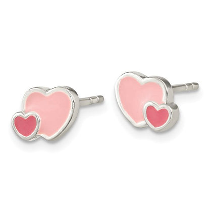 Hot Pink Enamel Double Heart Post Earrings