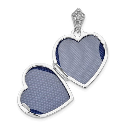 White gold blue enamel locket w/chain