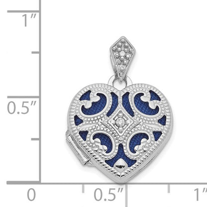 White gold blue enamel locket w/chain