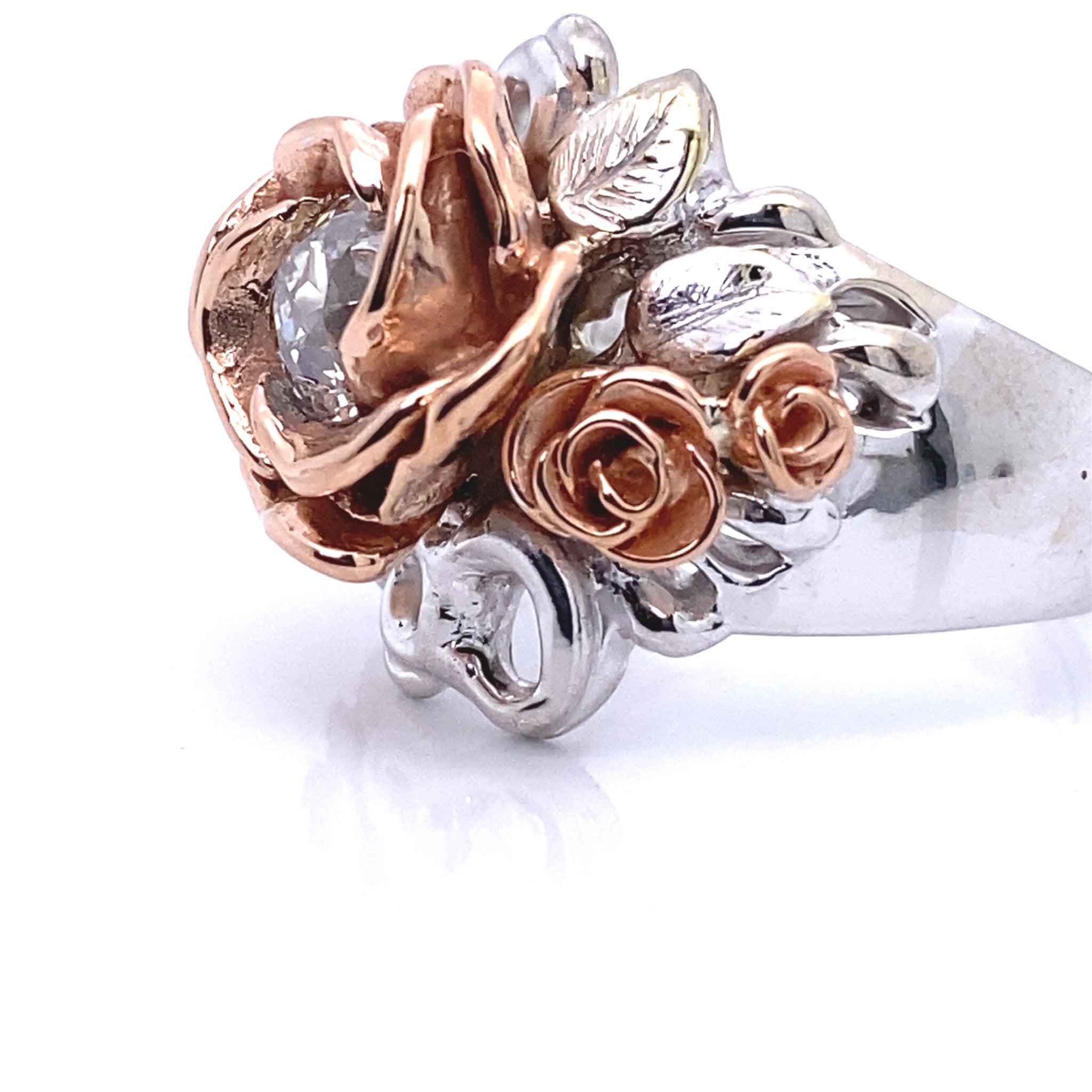 Antique Diamond Rainstorm Roses Two-tone Gold Ring