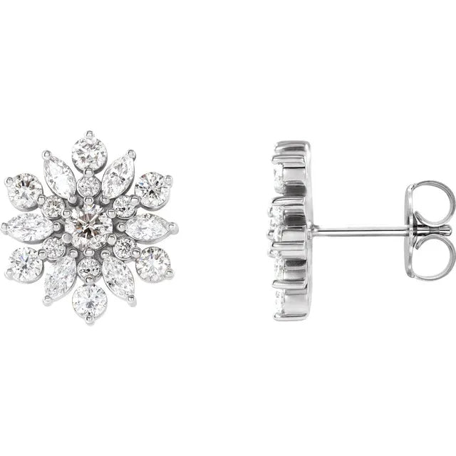 Brightly Shining Diamond Cluster Ice Crystal Earrings