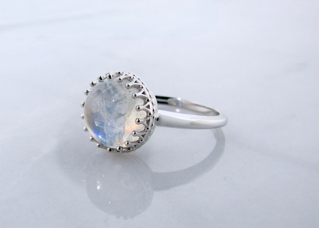 Silver 10mm Moonstone Ring, Marrakesh