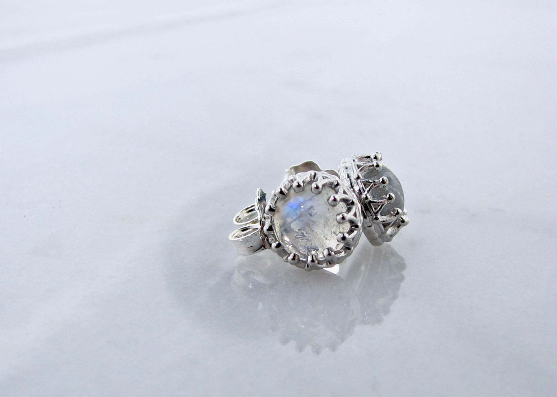 Marrakesh Rainbow Moonstone Crown Stud Earrings in Sterling Silver