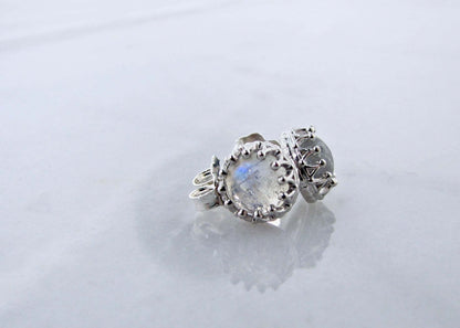 Marrakesh Rainbow Moonstone Crown Stud Earrings in Sterling Silver