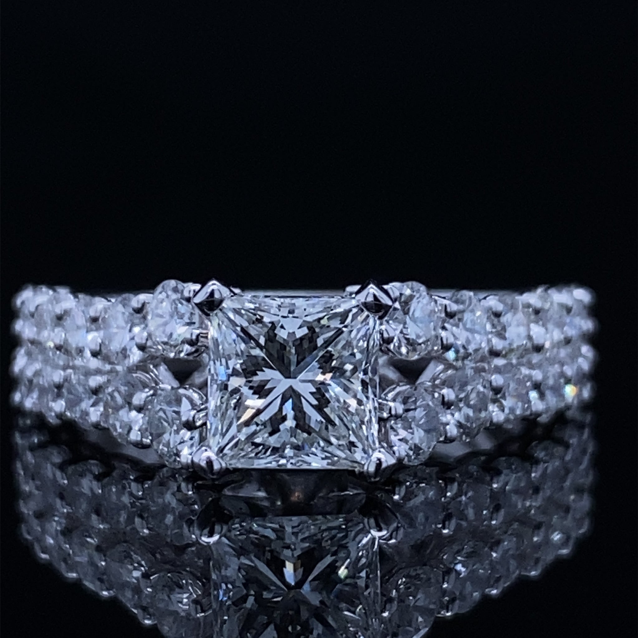 Double Row Princess Cut Diamond Cathedral Ring