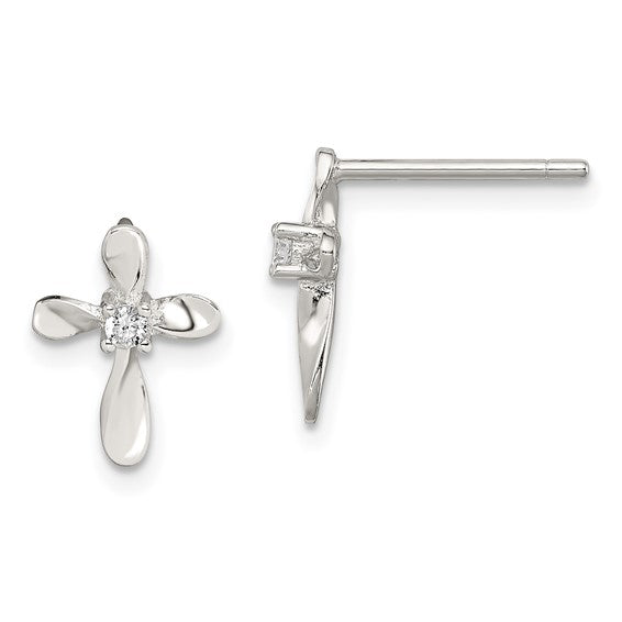 Sterling Silver CZ Cross Post Earrings