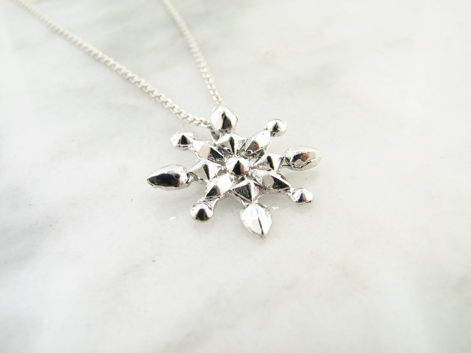 Silver Snowflake Necklace, Faceted