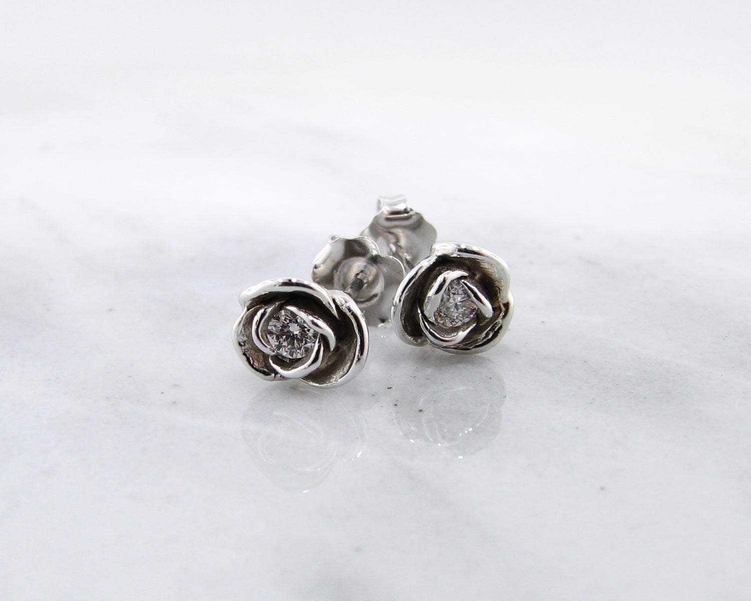 Diamond Silver Petite Rose Earring Studs