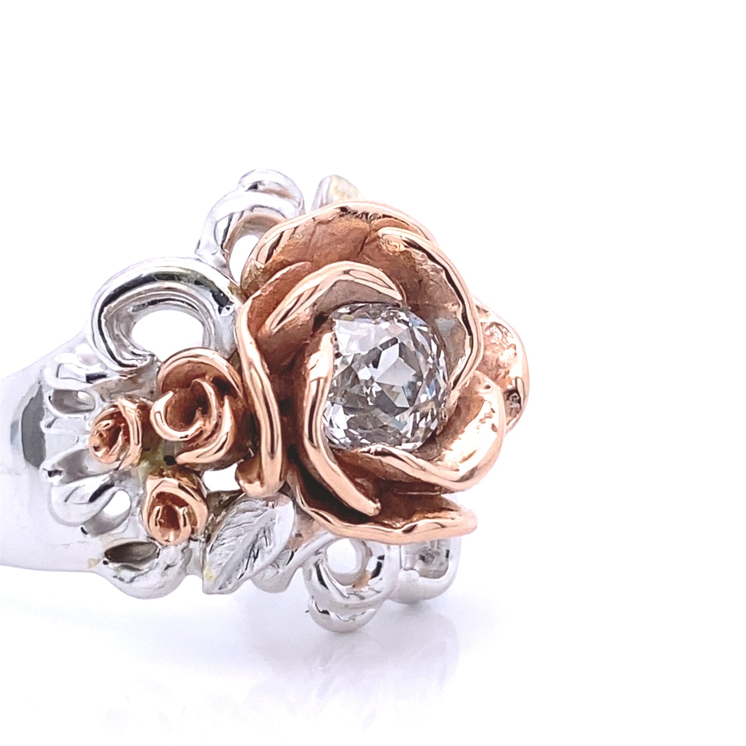 Antique Diamond Rainstorm Roses Two-tone Gold Ring