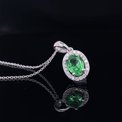 Grassy Green Tsavorite Garnet Halo Necklace