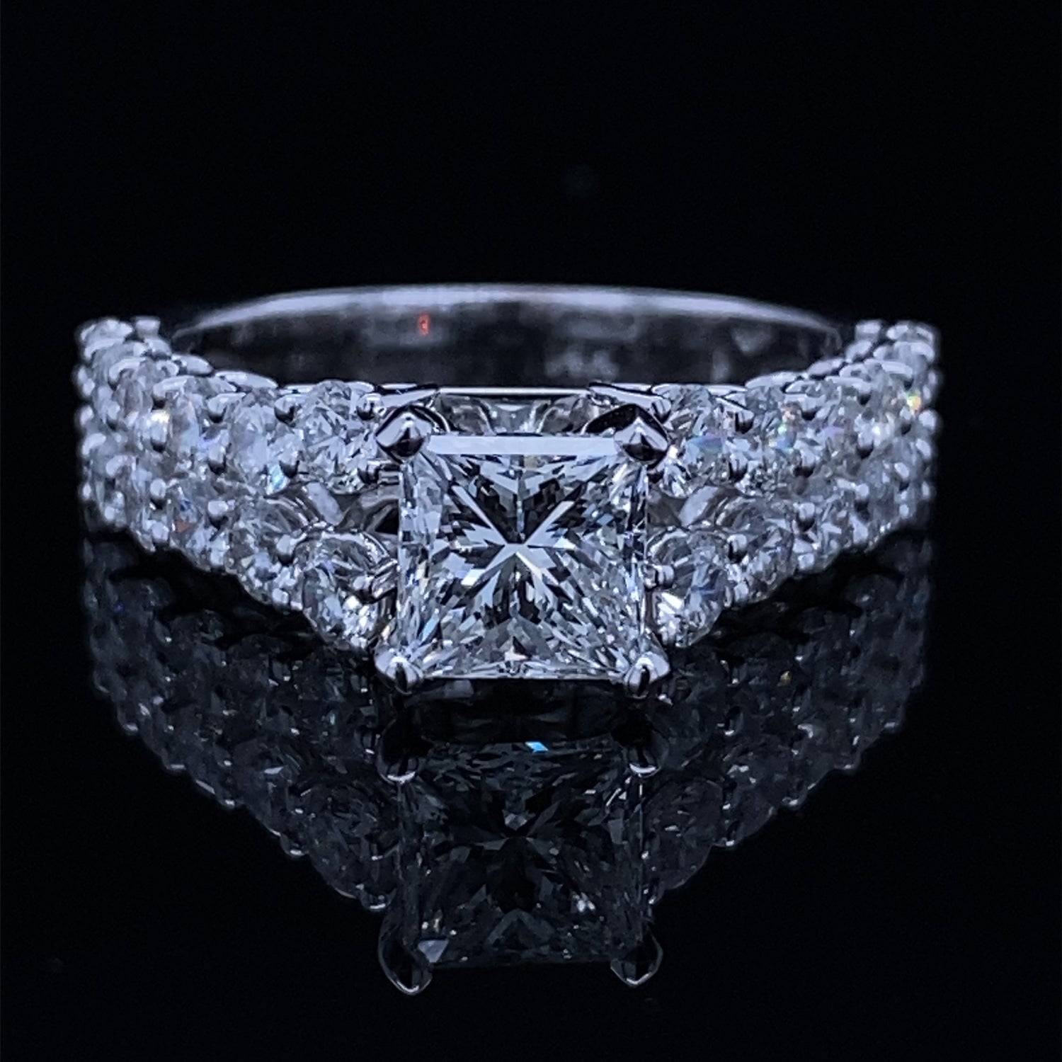 Double Row Princess Cut Diamond Cathedral Ring