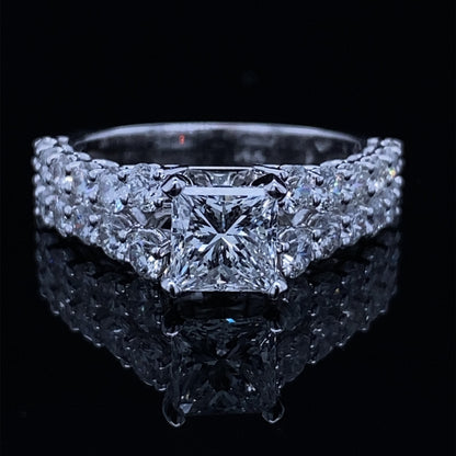 Double Row Princess Cut Diamond Cathedral Ring