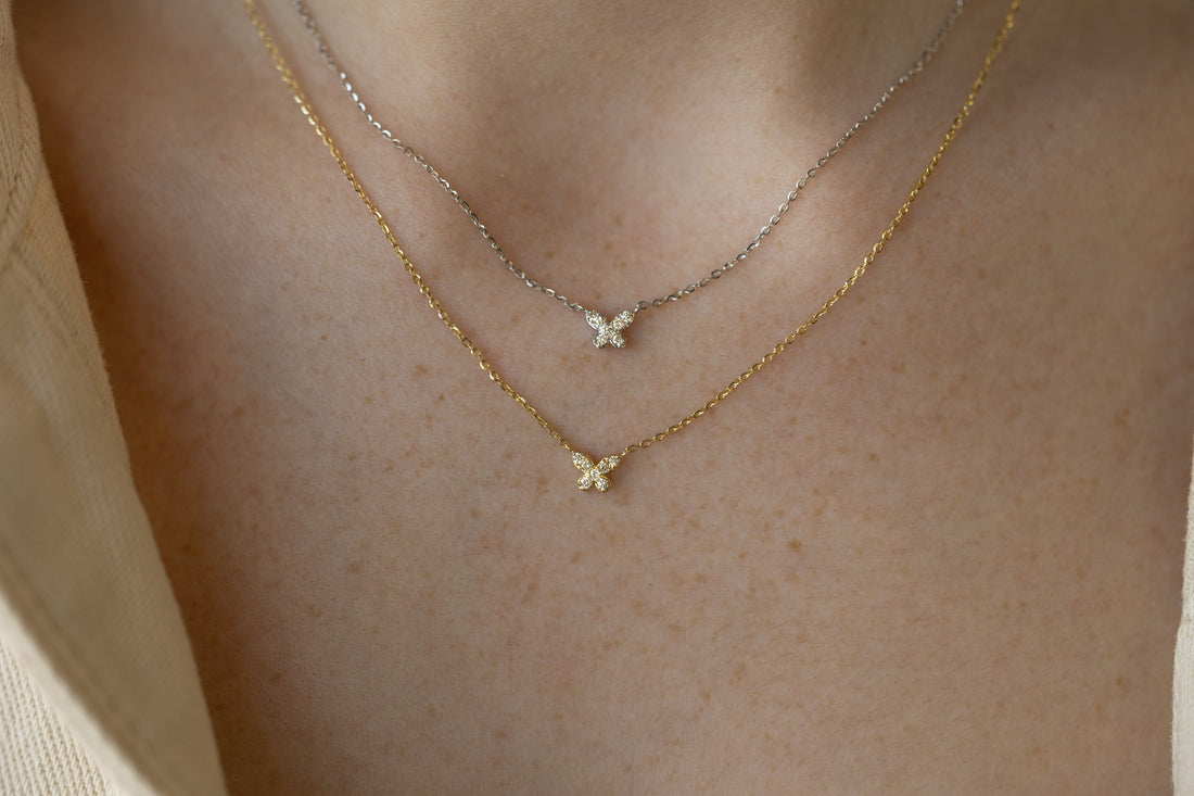 Itty Bitty Diamond Butterfly White Gold Necklace