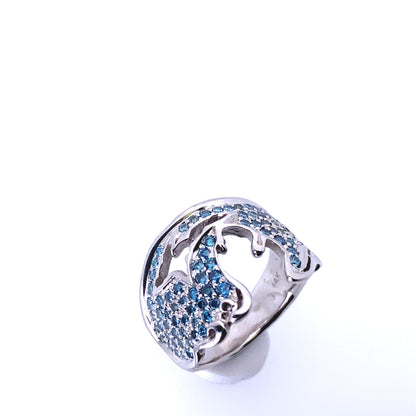 Magnificent Blue Diamond Pave Michigan Coastal Ring