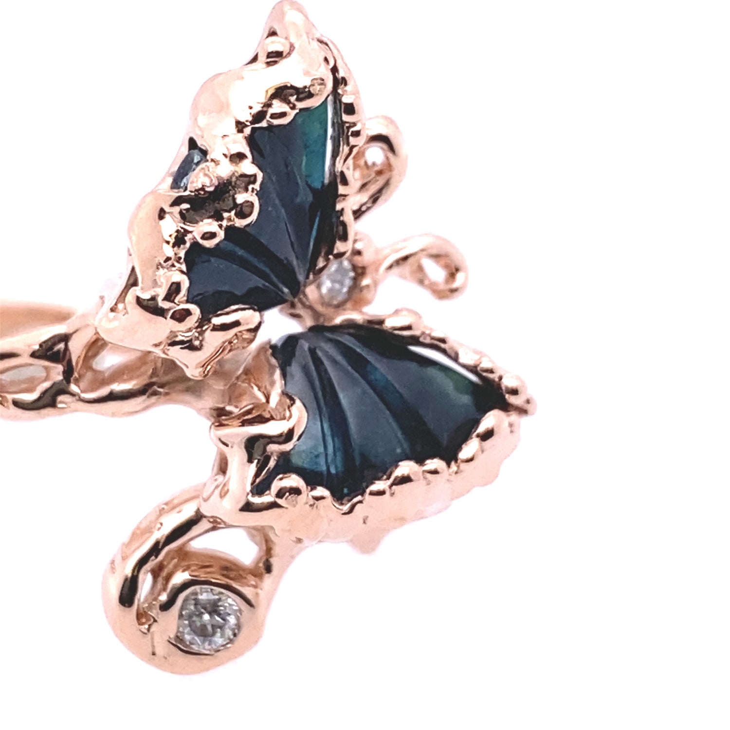 Just Winging It Blue Tourmaline Butterfly Ring in 14k Rose gold