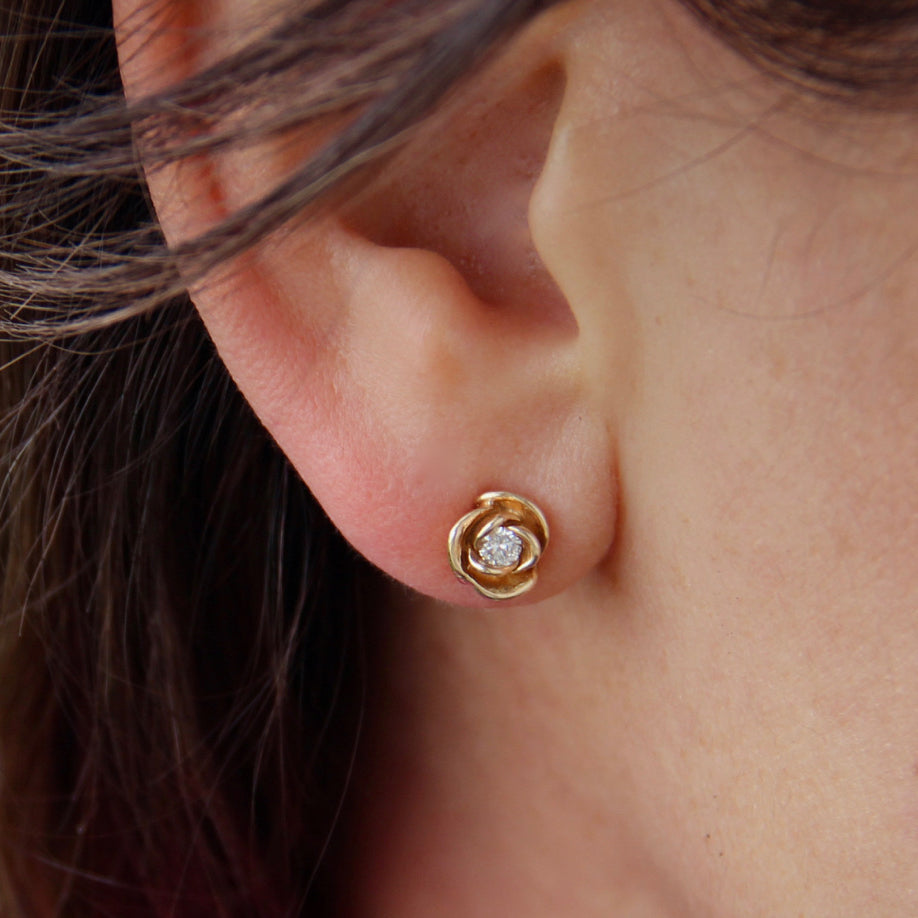 Silver &amp; Ruby Rose Earrings, Petite