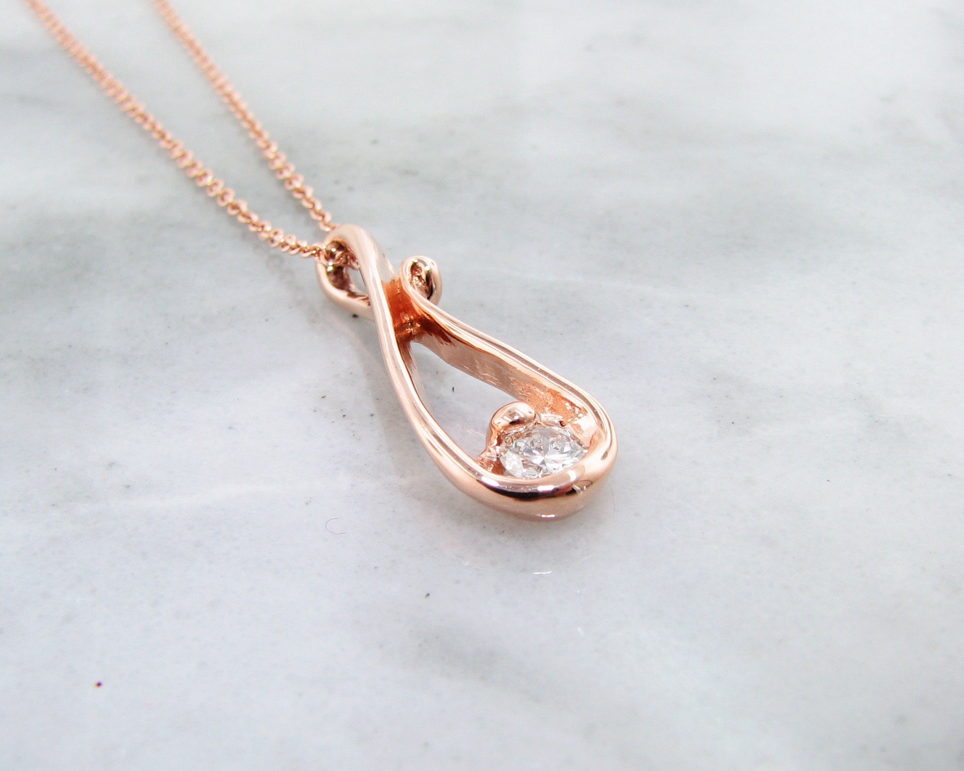 Raindrop Rose Gold and Diamond Necklace