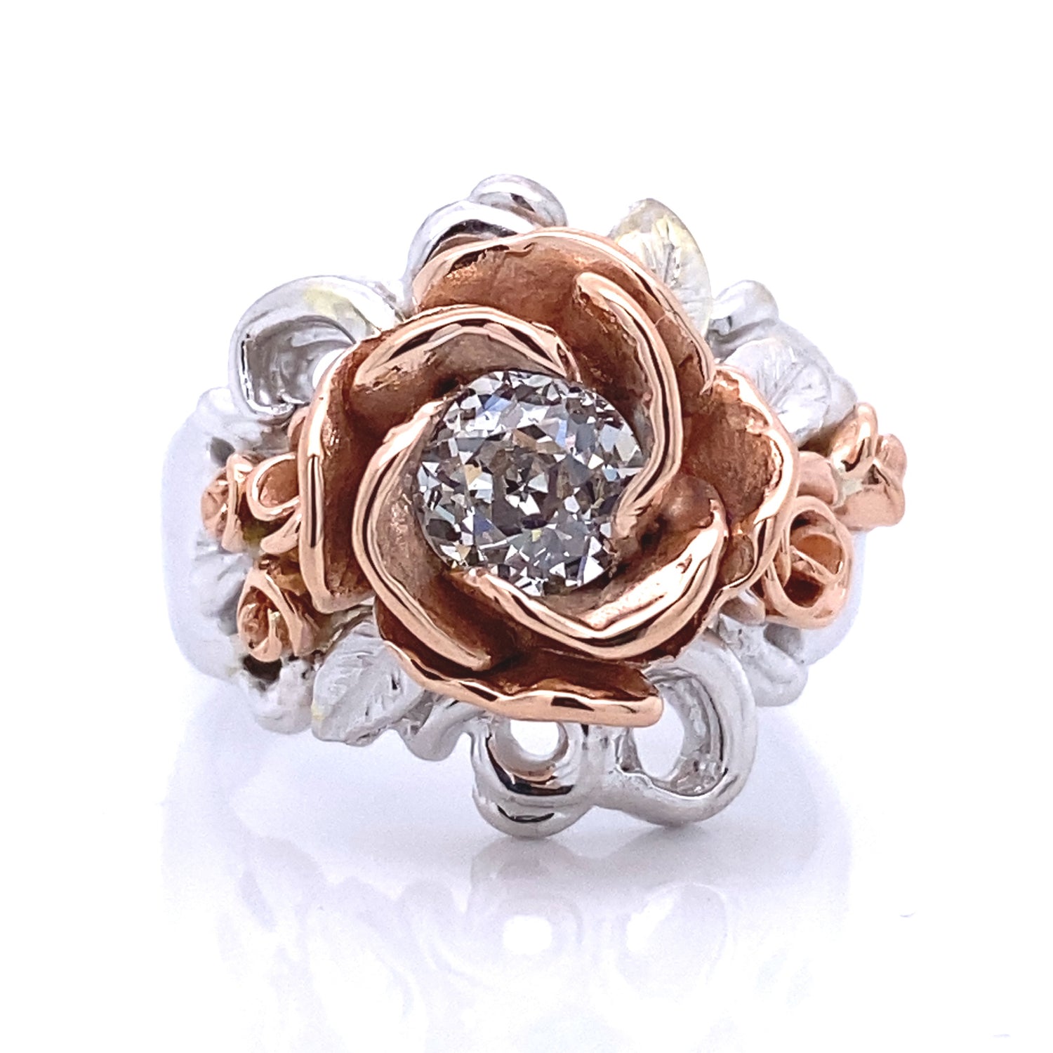 Antique Diamond Rainstorm Roses Two-tone Gold Ring