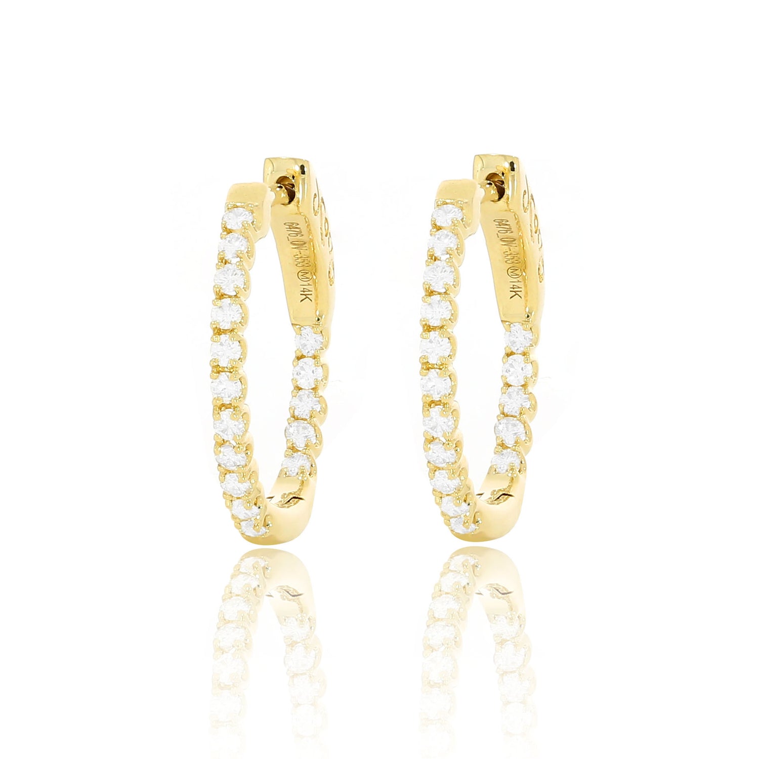 Golden Locking Diamond Oval Hoop Earrings