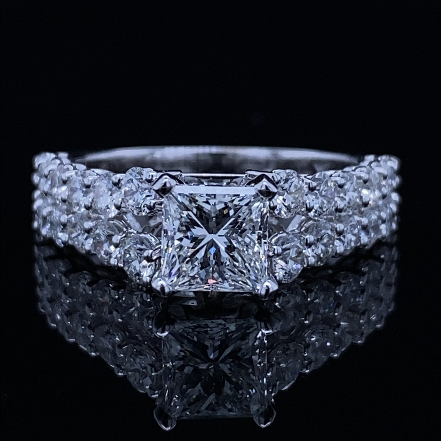 Double Row Princess Cut Diamond Cathedral Ring