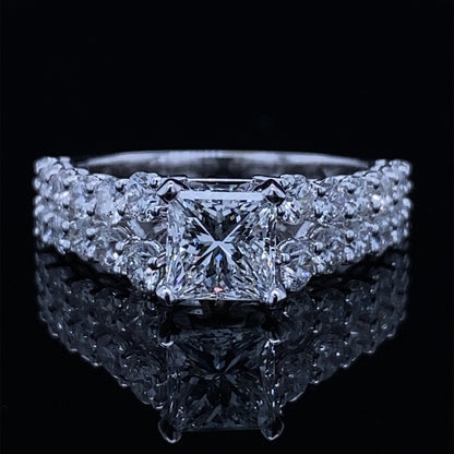 Double Row Princess Cut Diamond Cathedral Ring