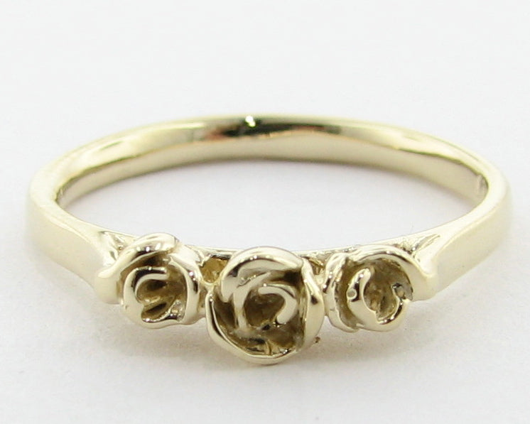 Yellow Gold Band, Three Dainty Roses