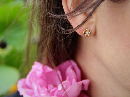 Silver &amp; Ruby Rose Earrings, Petite