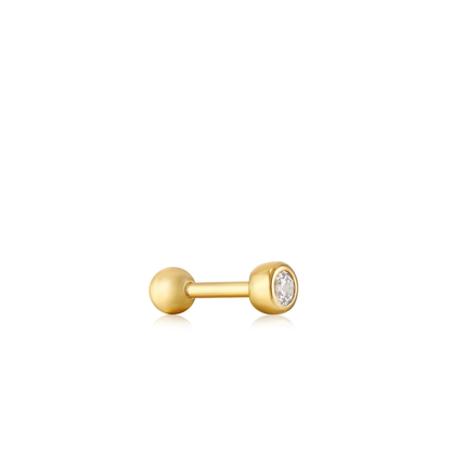 GOLD SPARKLE BEZEL BARBELL SINGLE EARRING