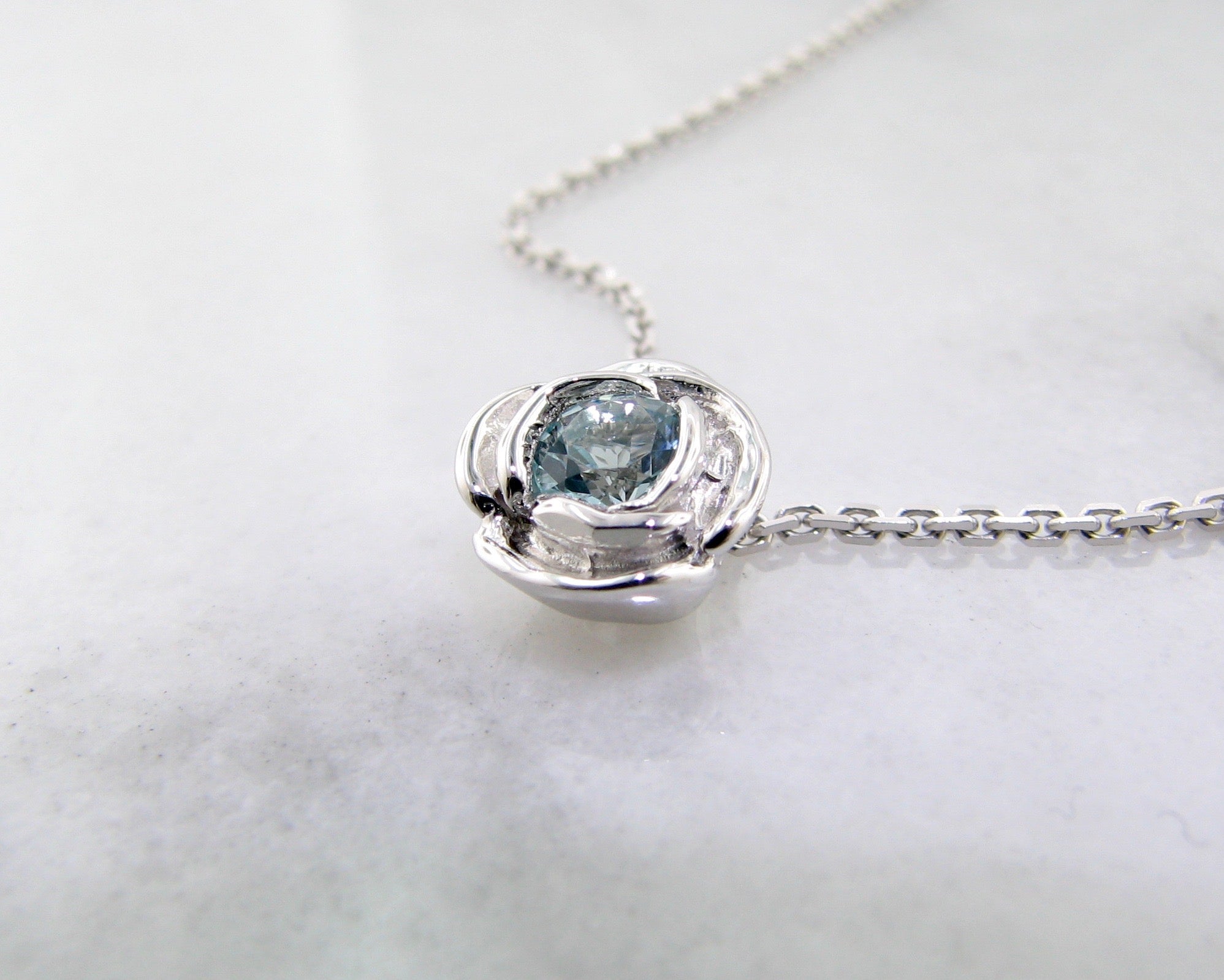 Silver Aquamarine March Birthstone Necklace, Rose Slider