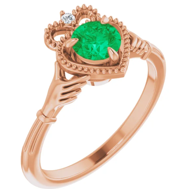 .015TDW 14K RG Lab Emerald Claddah Ring