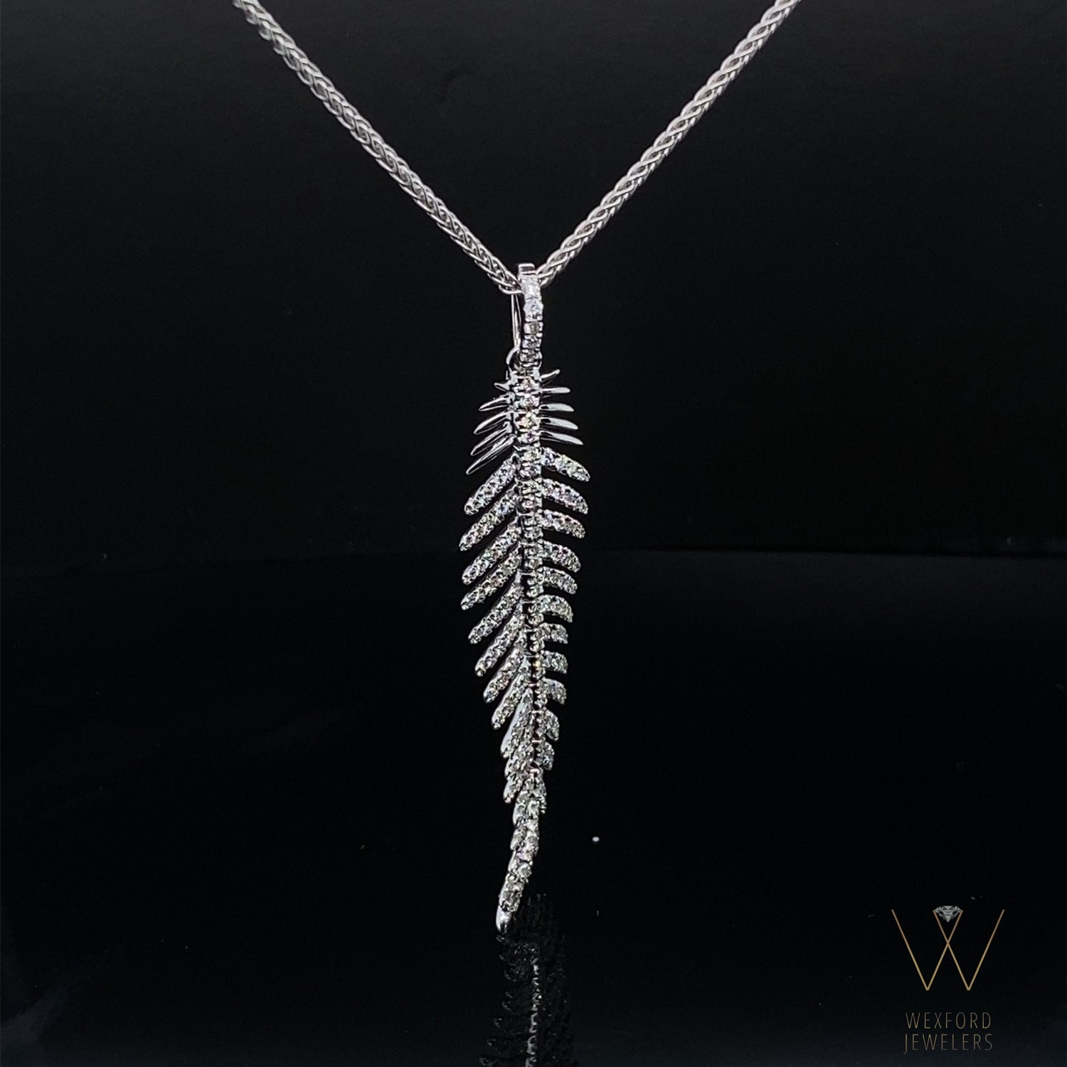 .41CT Magnificent Flex Feather Pendant 18K White Gold and Chain